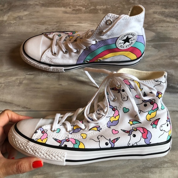 Converse chuck Taylor high top Junior unicorn rainbow sneaker shoe  pink white 4 - Picture 3 of 8